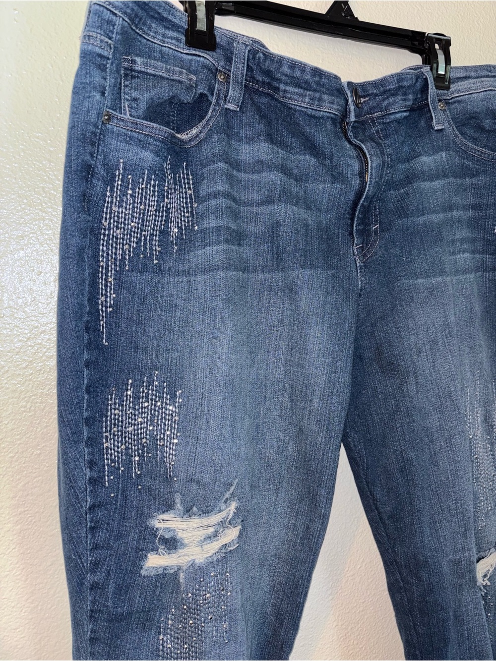 Style & Co Plus Size 22W Frosty Shimmer Embellished Distressed Boyfriend Jeans - Picture 2 of 7